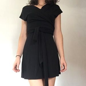 Thick Jersey Knit Black Wrap Dress